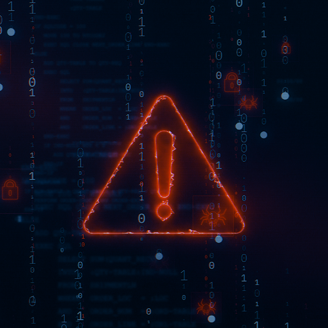 Cybersecurity Alert Symbol on blue matrix background