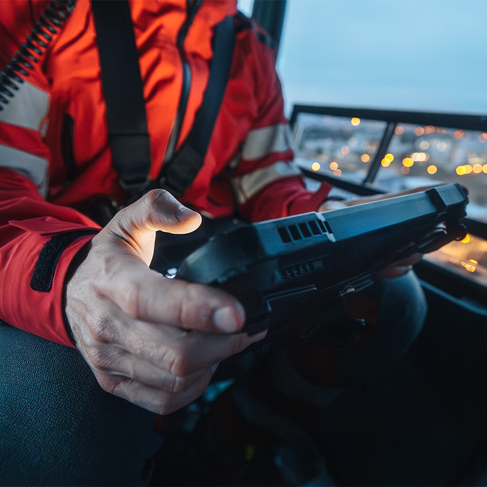First responder using a tablet in the field